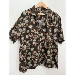 NEWT Hawaiian Luau Camp Shirt Mens 2XL Made in USA  Cotton Brown Ukulele Palm